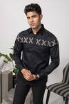 Abkasa_Black 100% Cotton Embroidered Lace Barcelona Shirt _Online_at_Aza_Fashions