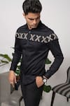Shop_Abkasa_Black 100% Cotton Embroidered Lace Barcelona Shirt _Online_at_Aza_Fashions