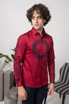 Shop_Abkasa_Maroon 100% Cotton Embroidered Thread Crator Slim Fit Shirt  _Online_at_Aza_Fashions