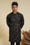 Abkasa_Black Terry Rayon Hand Embroidered Beads Kurta And Trouser Set  _Online_at_Aza_Fashions
