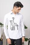 Buy_Abkasa_White 100% Cotton Embroidered Giraffe Slim Fit Shirt  _Online_at_Aza_Fashions