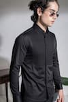 Buy_Abkasa_Black 100% Cotton Pintuck Kai Slim Fit Shirt _Online_at_Aza_Fashions