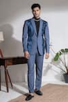 Abkasa_Blue Terry Rayon Pintucks Nyor Textured Panel Coat And Trouser Set  _Online_at_Aza_Fashions