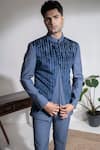 Buy_Abkasa_Blue Terrycloth Embroidery Avila Textured Bandhgala And Trouser Set _Online_at_Aza_Fashions