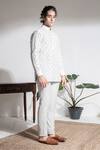 Buy_Abkasa_Ivory 100% Cotton Modal Silk Embroidered Patterned Kurta And Pyjama Set  _Online_at_Aza_Fashions