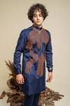 Shop_Abkasa_Blue 100% Cotton Modal Silk Splatter Pattern Kurta And Pyjama Set  _Online_at_Aza_Fashions