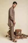 Abkasa_Brown Terry Rayon Embroidered Beads Kurta And Trouser Set  _Online_at_Aza_Fashions