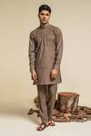 Buy_Abkasa_Brown Terry Rayon Embroidered Beads Kurta And Trouser Set  _Online_at_Aza_Fashions