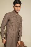 Shop_Abkasa_Brown Terry Rayon Embroidered Beads Kurta And Trouser Set  _Online_at_Aza_Fashions