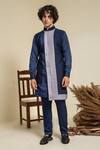 Abkasa_Blue 100% Cotton Modal Silk Solid Asymmetric Paneled Kurta And Pyjama Set  _Online_at_Aza_Fashions