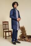 Buy_Abkasa_Blue 100% Cotton Modal Silk Solid Asymmetric Paneled Kurta And Pyjama Set  _Online_at_Aza_Fashions