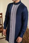 Shop_Abkasa_Blue 100% Cotton Modal Silk Solid Asymmetric Paneled Kurta And Pyjama Set  _Online_at_Aza_Fashions