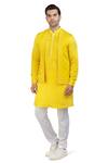 Buy_Nitesh Singh Chauhan_Yellow Linen Satin Mirror Embroidered Bundi And Kurta Set_Online_at_Aza_Fashions