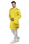 Shop_Nitesh Singh Chauhan_Yellow Linen Satin Mirror Embroidered Bundi And Kurta Set_Online_at_Aza_Fashions