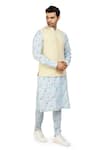 Shop_Nitesh Singh Chauhan_Beige Linen Cotton Bundi With Floral Print Kurta Set_Online_at_Aza_Fashions