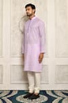 Buy_Aryavir Malhotra_Purple Cotton Band Collar Kurta _Online_at_Aza_Fashions