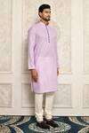 Aryavir Malhotra_Purple Cotton Band Collar Kurta _Online_at_Aza_Fashions