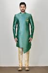 Samyukta Singhania_Blue Woven Floral Sherwani Set _Online_at_Aza_Fashions