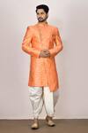 Buy_Samyukta Singhania_Orange Sherwani Jacquard Woven Geometric Dhoti Pant Set_at_Aza_Fashions