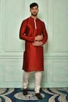 Buy_Aryavir Malhotra_Red Kurta Dupion Art Silk Full Sleeve Set _at_Aza_Fashions