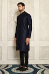 Aryavir Malhotra_Blue Kurta Dupion Art Silk Mandarin Collar Set _Online_at_Aza_Fashions