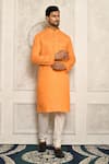 Buy_Aryavir Malhotra_Orange Cotton Band Collar Kurta Set _at_Aza_Fashions