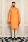 Buy_Aryavir Malhotra_Orange Cotton Band Collar Kurta Set _Online_at_Aza_Fashions