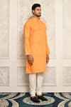 Aryavir Malhotra_Orange Cotton Band Collar Kurta Set _Online_at_Aza_Fashions