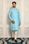 Buy_Aryavir Malhotra_Sky Blue Cotton Solid Pastel Straight Kurta For Men_at_Aza_Fashions