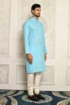 Aryavir Malhotra_Sky Blue Cotton Solid Pastel Straight Kurta For Men_Online_at_Aza_Fashions