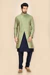 Buy_Aryavir Malhotra_Blue Jacquard Silk Sherwani Set_at_Aza_Fashions