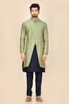 Buy_Aryavir Malhotra_Blue Jacquard Silk Sherwani Set_Online_at_Aza_Fashions