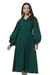 Buy_Ankita_Green Cotton Spread Collar Greta Shirt Dress  _at_Aza_Fashions