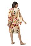 Shop_Ankita_Beige Slub Satin V Neck Mallorca Floral Print Wrap Dress  _at_Aza_Fashions