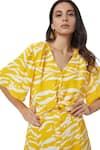 Buy_Ankita_Yellow Slub Satin V Neck Sally Printed Top And Skirt Set  _Online_at_Aza_Fashions