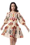 Buy_Ankita_Beige Cotton Round Jersey Floral Print Dress  _at_Aza_Fashions