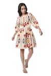 Buy_Ankita_Beige Cotton Round Jersey Floral Print Dress  _Online_at_Aza_Fashions