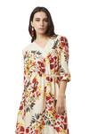 Buy_Ankita_Beige Cotton V Neck Aruba Floral Print Midi Dress  _Online_at_Aza_Fashions