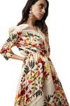 Shop_Ankita_Beige Cotton V Neck Aruba Floral Print Midi Dress  _Online_at_Aza_Fashions