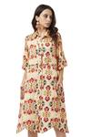 Buy_Ankita_Beige Slub Satin Spread Collar Annie Floral Print Shirt Dress  _at_Aza_Fashions