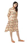 Ankita_Beige Slub Satin Spread Collar Annie Floral Print Shirt Dress  _Online_at_Aza_Fashions