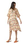 Buy_Ankita_Beige Slub Satin Spread Collar Annie Floral Print Shirt Dress  _Online_at_Aza_Fashions