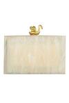 Shop_A Clutch Story_White Embellished Bird Resin Box Clutch _at_Aza_Fashions