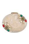 A Clutch Story_White Embellished Floral Resin Oval Clutch _Online_at_Aza_Fashions