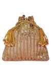 Buy_A Clutch Story_Gold Embellished Silk Sequin Potli Bag _at_Aza_Fashions