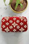 Buy_A Clutch Story_Maroon Embroidery Velvet Box Clutch With Sling_at_Aza_Fashions