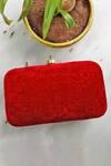Shop_A Clutch Story_Maroon Embroidery Velvet Box Clutch With Sling_at_Aza_Fashions