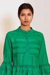 Buy_Ankita_Green Cotton Mandarin Collar Stripe Applique Dress  _Online_at_Aza_Fashions