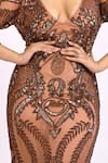 Ambrosia Brown V Neck Embroidered Fish Cut Gown at Aza Fashions Ambrosia_Brown V Neck Embroidered Fish Cut Gown_at_Aza_Fashions