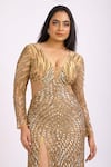 Shop_Ambrosia_Gold V Neck Sequin Embroidered Gown_Online_at_Aza_Fashions